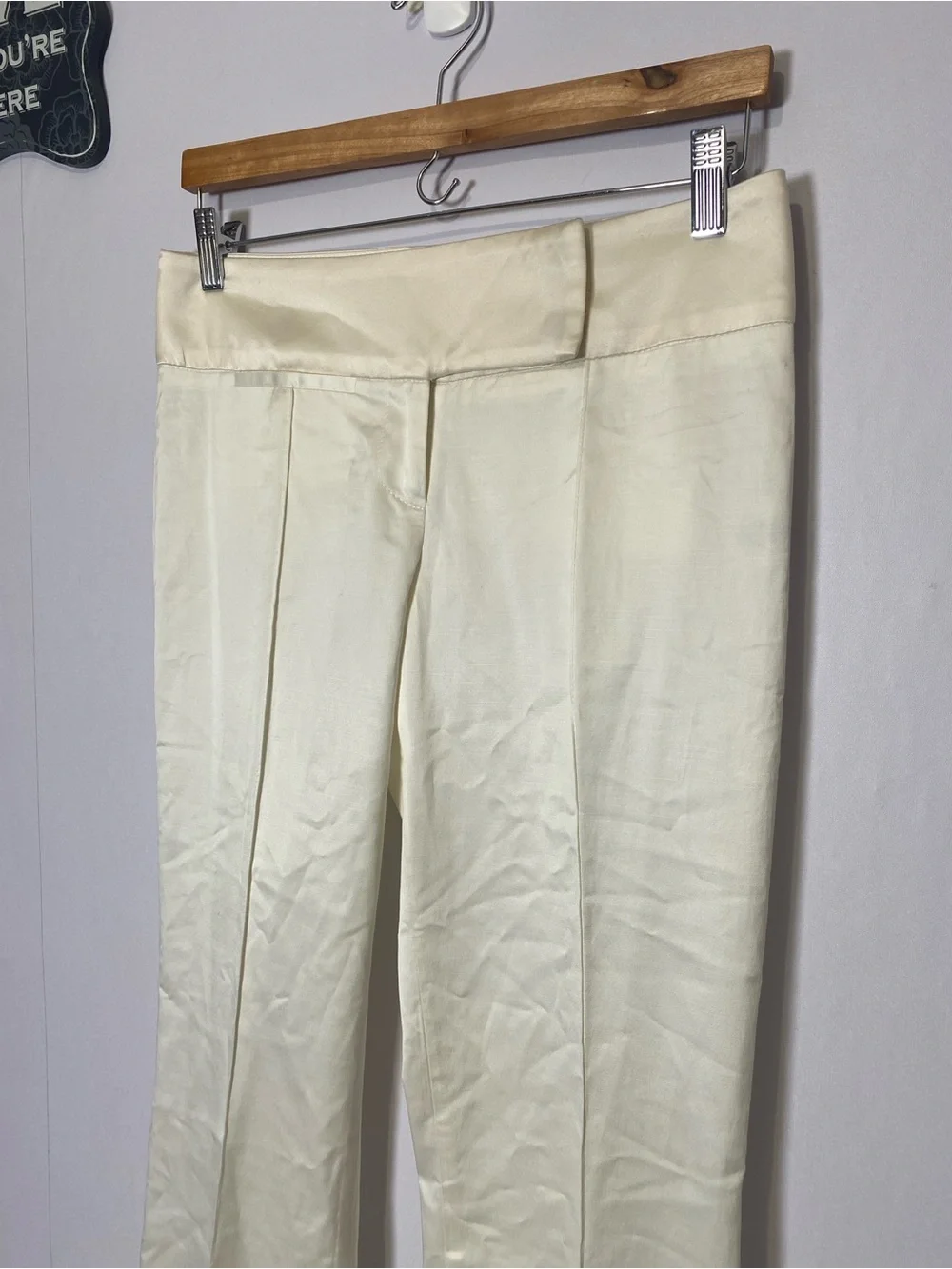 Vintage Bebe Low waist Pants Size 4 Off-white/cream Bootcut Silk Trouser US